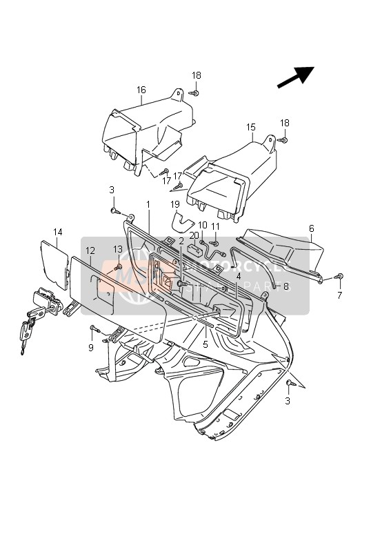 Suzuki AN650A BURGMAN EXECUTIVE 2011 Front Box (AN650A E2) for a 2011 Suzuki AN650A BURGMAN EXECUTIVE